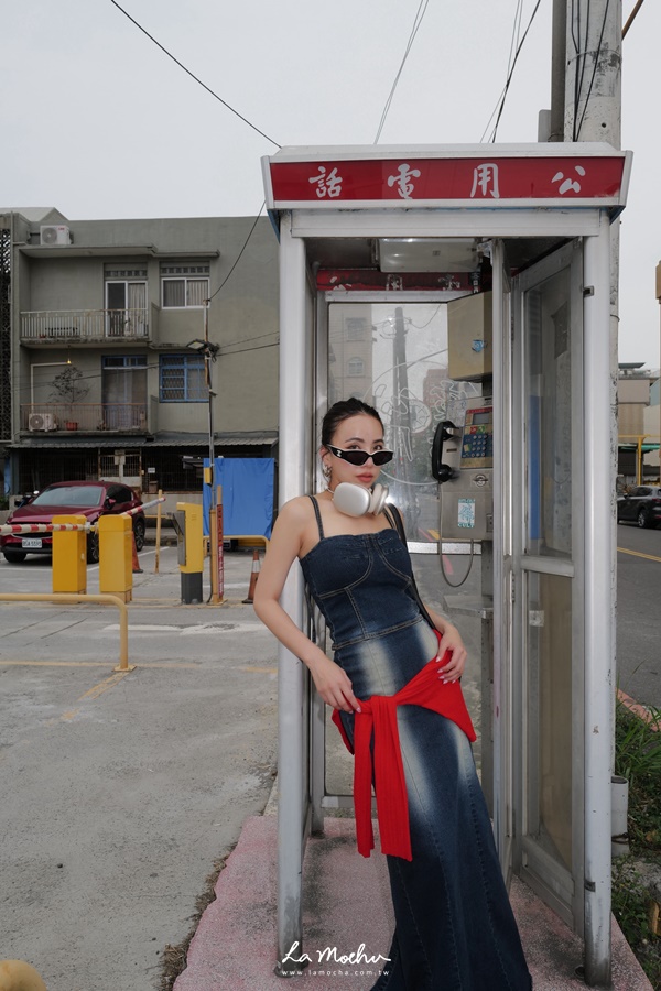 後開衩車線洗色牛仔洋裝